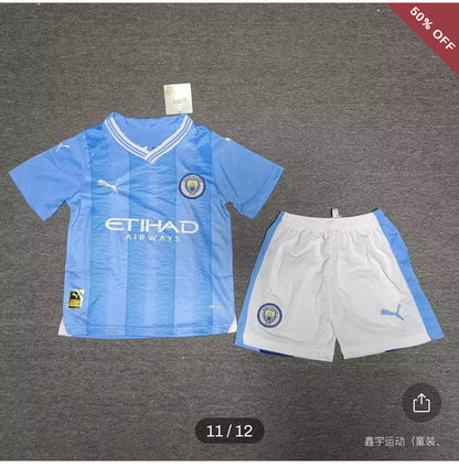 2023/2024 Kids Size Manchester City Home Football Shirt & Shorts