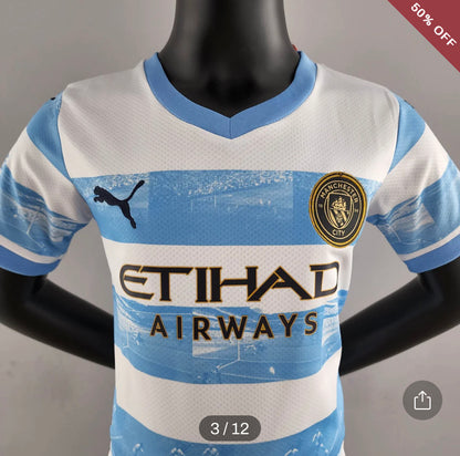 2022/2023 Manchester City Limited Edition Blue And White Football Shirt kids