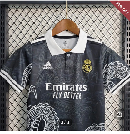 2023/2024 Kids Size Real Madrid Chinese Dragon Black Football Shirt & Shorts