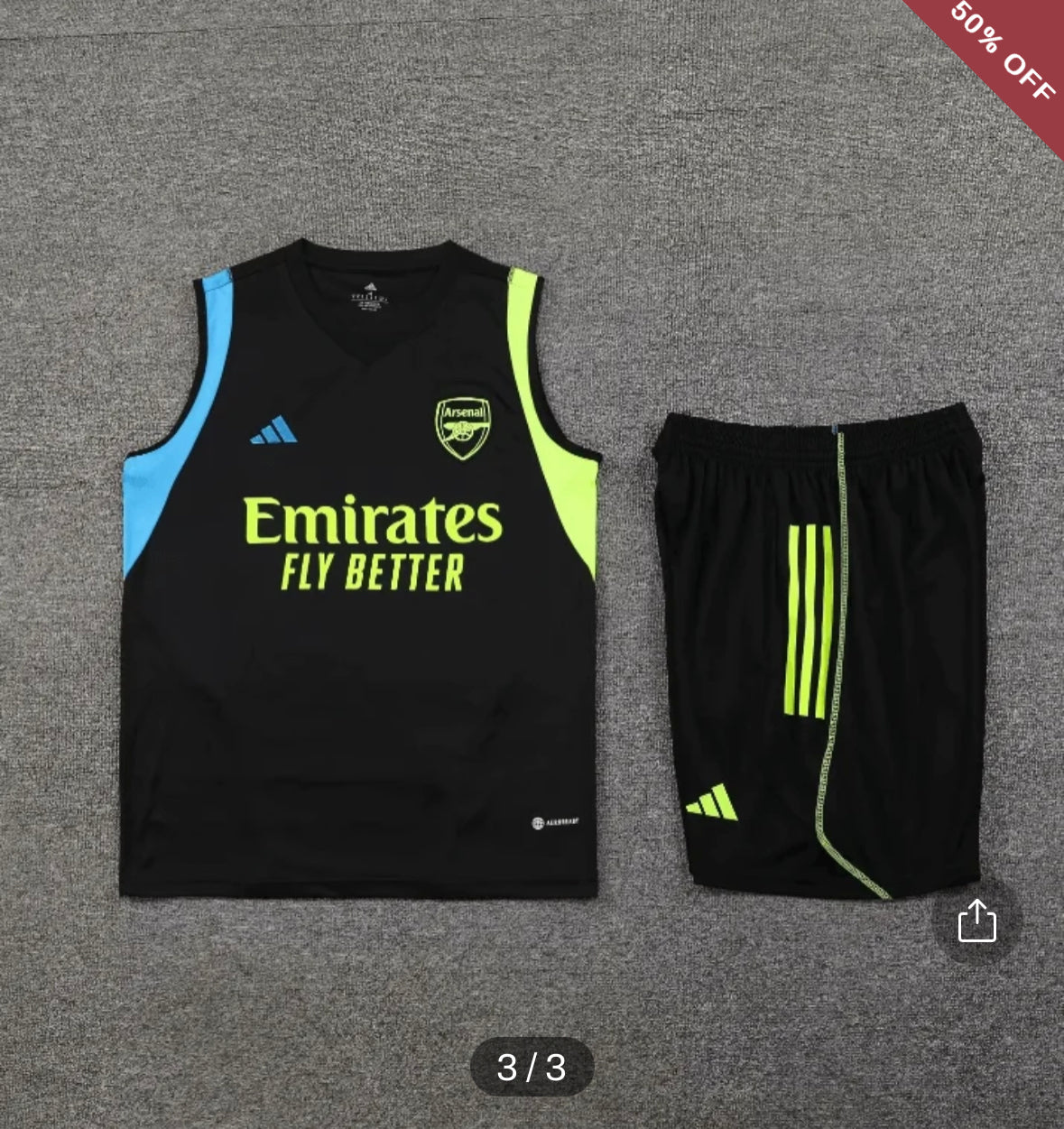 2023/2024 Arsenal pre-match training Black Jersey+Shorts