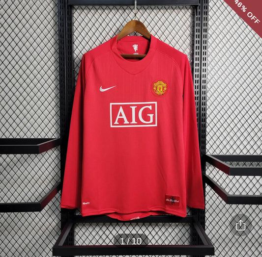 2007-2008 Retro Long Sleeve Manchester United Home Football Shirt