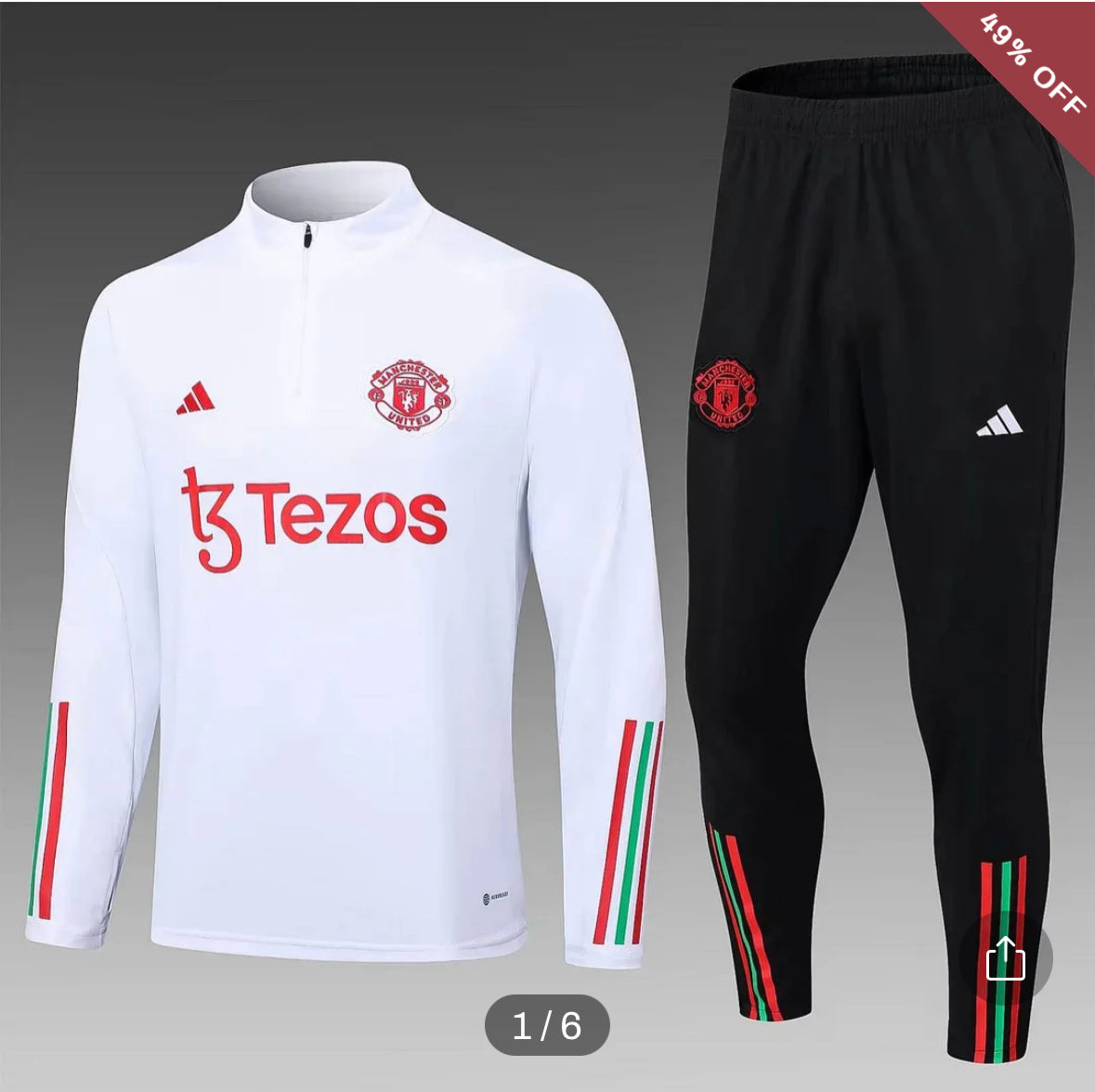 2023/2024 Manchester United Half-Pull Training Suit White Football Shirt