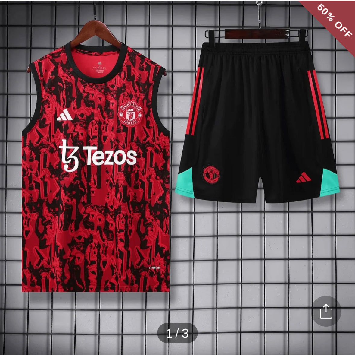 2023/2024 Manchester United pre-match training Red Jersey+Shorts