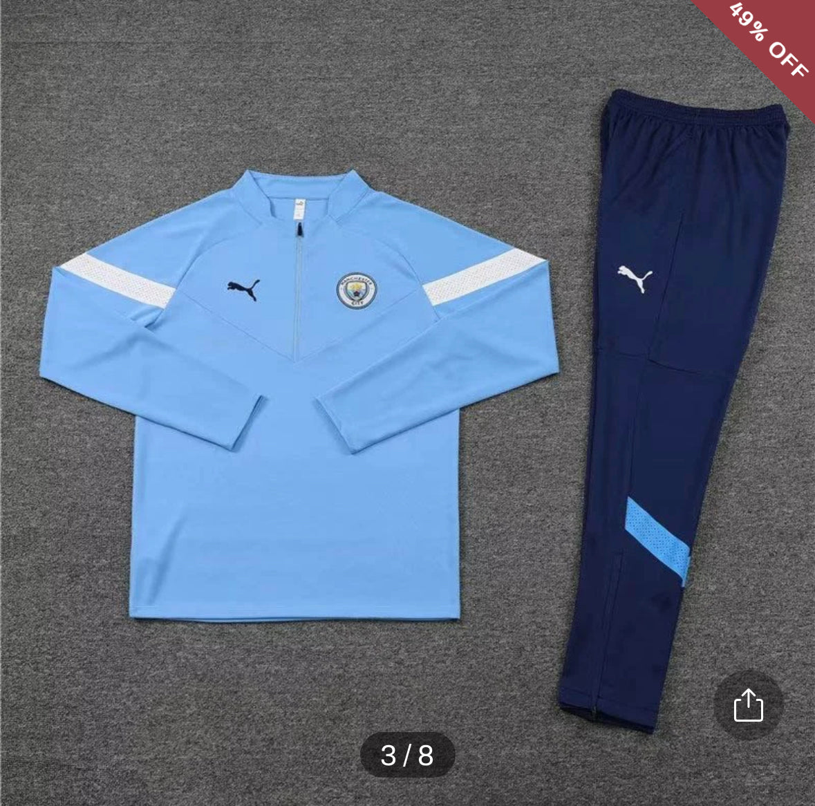 2022/2023 Manchester City Half-Pull Training Suit Blue Football Shirt