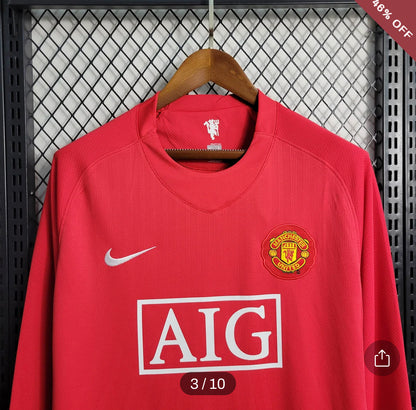 2007-2008 Retro Long Sleeve Manchester United Home Football Shirt