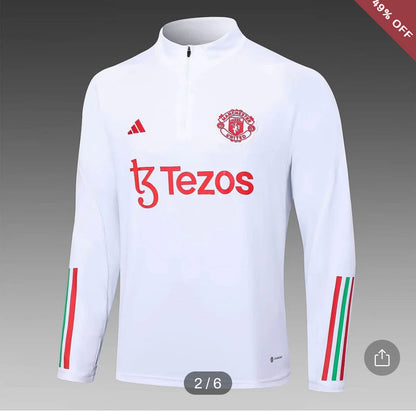 2023/2024 Manchester United Half-Pull Training Suit White Football Shirt