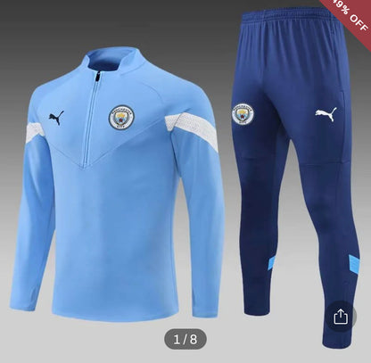 2022/2023 Manchester City Half-Pull Training Suit Blue Football Shirt