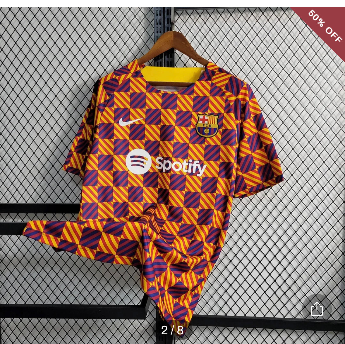 2023/2024 Barcelona Training Wear Striped Plaid Jersey