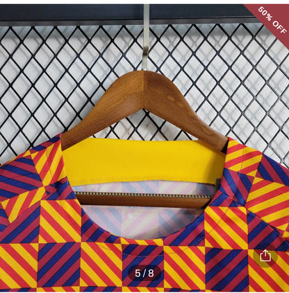 2023/2024 Barcelona Training Wear Striped Plaid Jersey