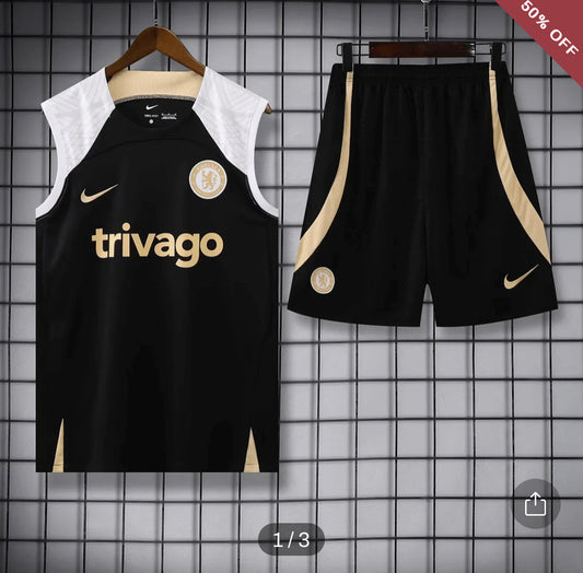 2023/2024 Chelsea pre-match training Black Jersey+Shorts