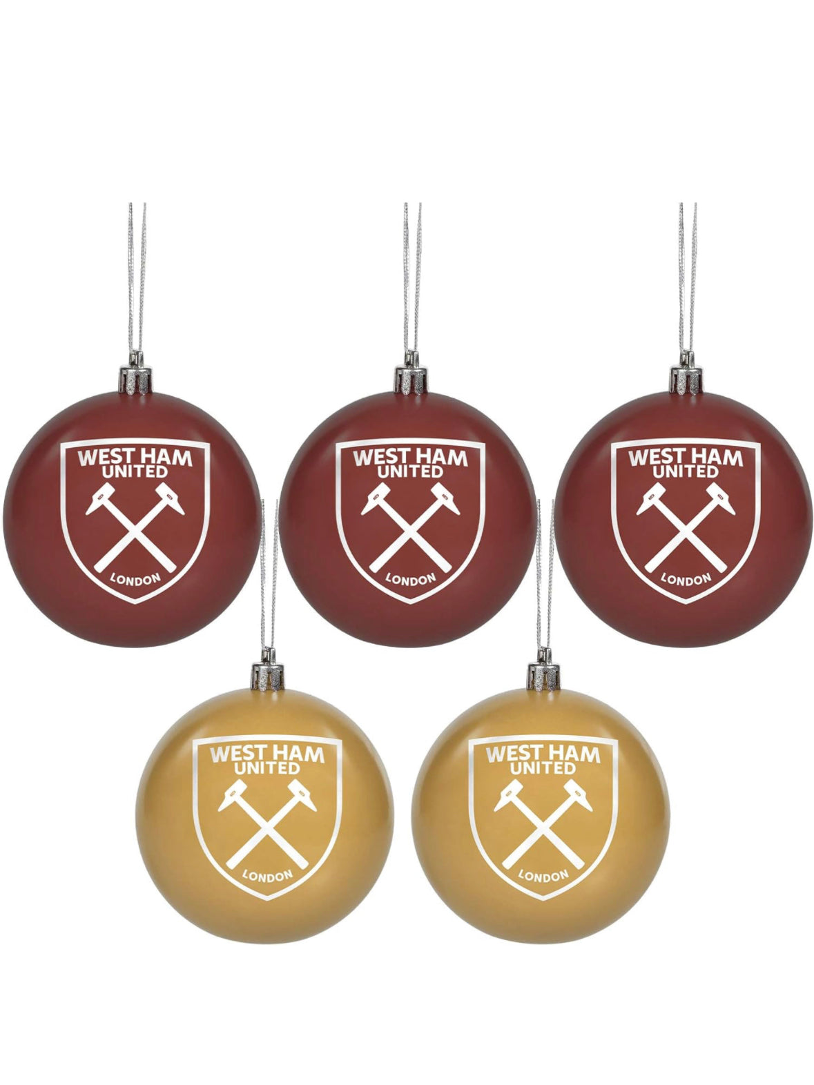 West Ham 5 Pack Christmas Baubles