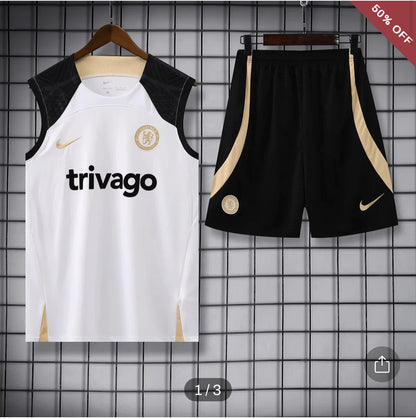 2023/2024 Chelsea pre-match training White Jersey+Shorts