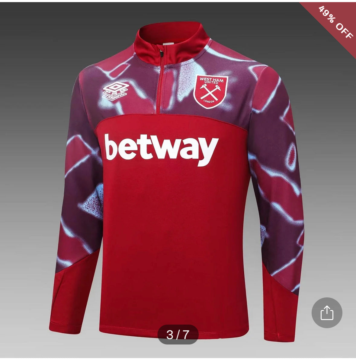 2022/2023 West Ham United Half-Pull Training Suit Red Football Shirt