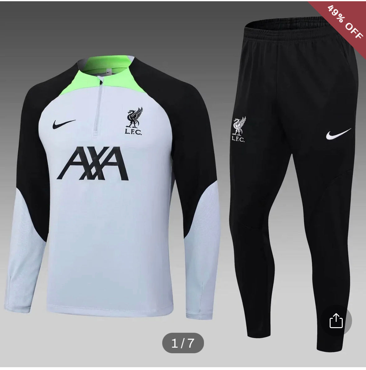 2023/2024 Liverpool Half-Pull Training Suit Grey Jersey