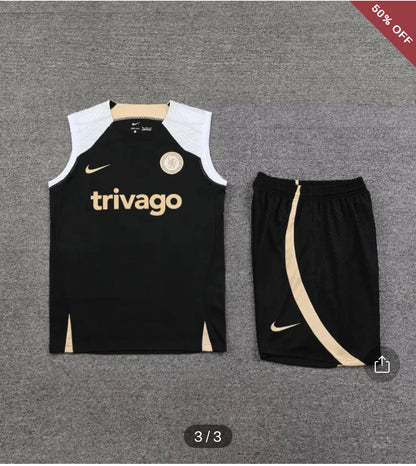 2023/2024 Chelsea pre-match training Black Jersey+Shorts