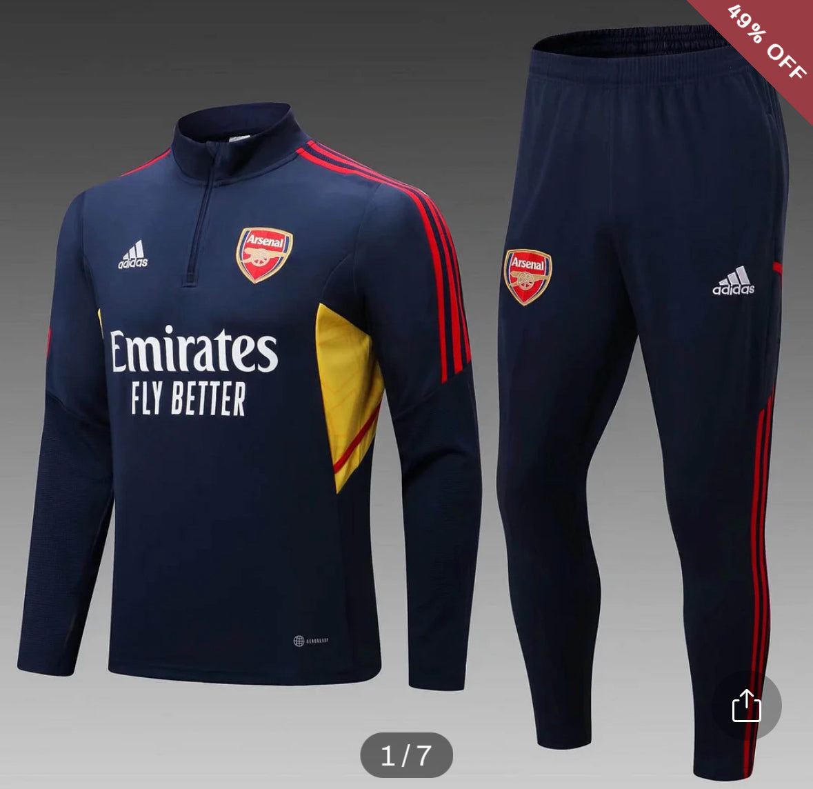 2022/2023 Arsenal Half-Pull Training Suit Royal Blue Football Shirt