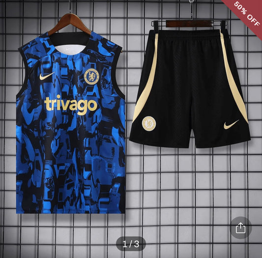 2023/2024 Chelsea pre-match training Blue Jersey+Shorts