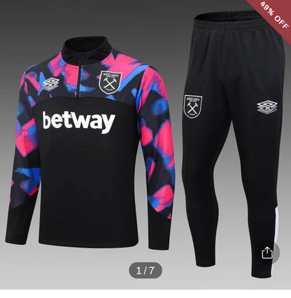 2022/2023 West Ham United Half-Pull Training Suit Black Football Shirt