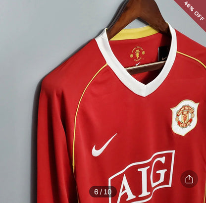 2006-2007 Retro Long Sleeve Manchester United Home Football Shirt